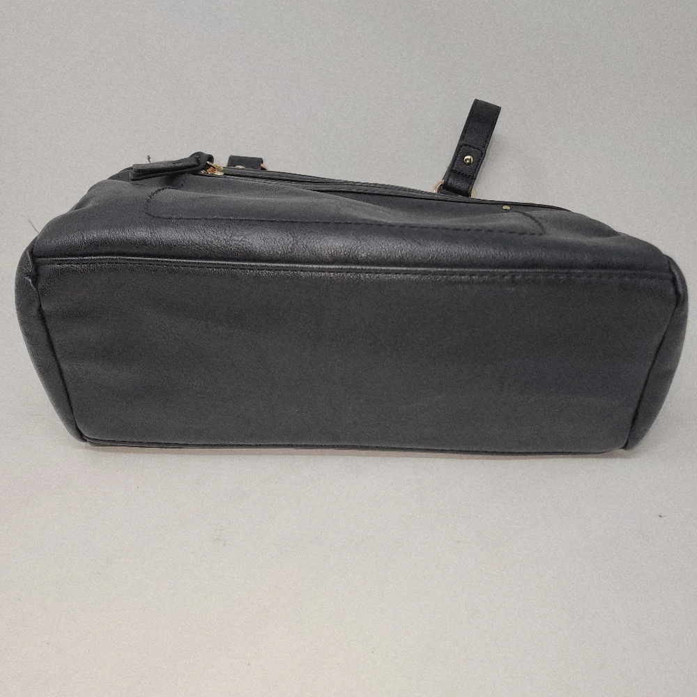 INC International Concepts Core Riverton Satchel Black Faux‎ Leather Bag